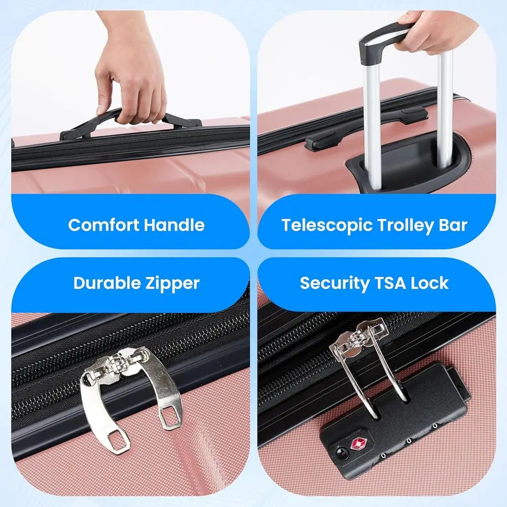 20 Pink ABS Expandable Spinner Suitcase with TSA Lock & Lightweight Hardshell