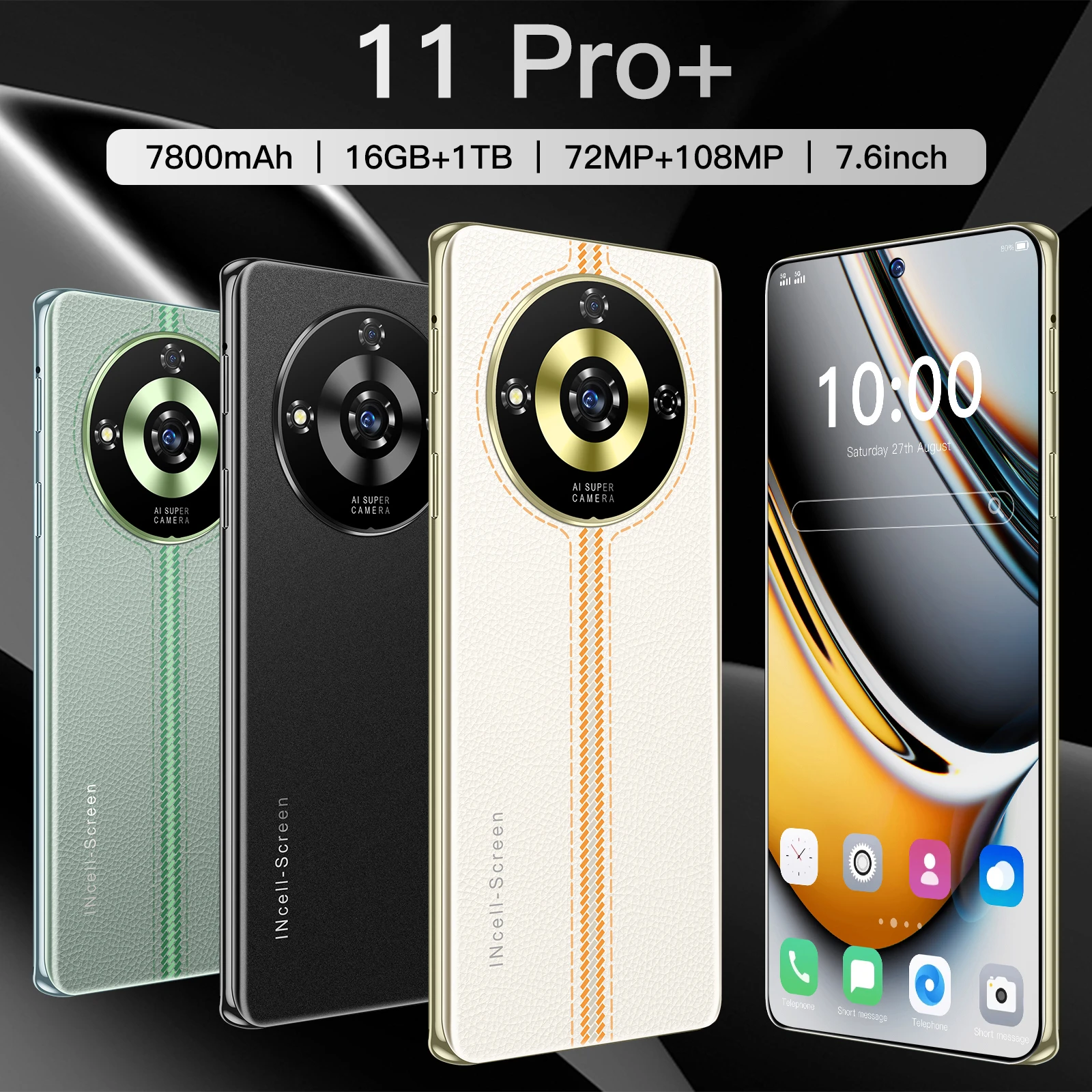 

Global Version 11 Pro+ Smartphone 5G Android 7.6-inch 16GB+1TB Dual SIM 7800mAh 72+108MP Camera Original Mobile phones