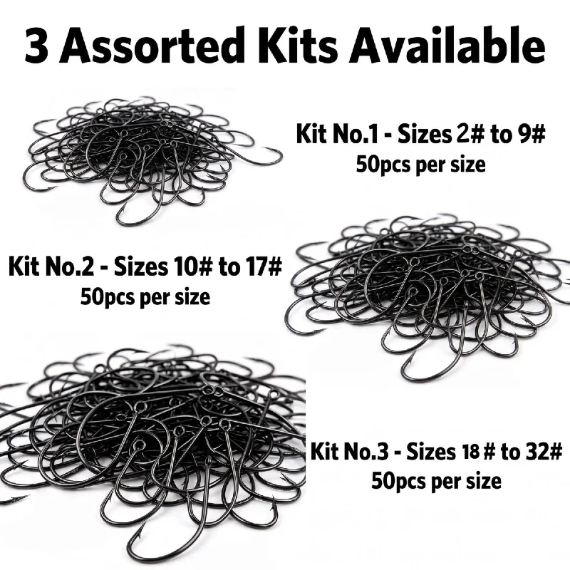 400PCS Octopus Circle Fishing Hooks,3 Assorted Size Kits High Carbon Steel Curved Back Fish Hook Fly Fishing Gear Accessories