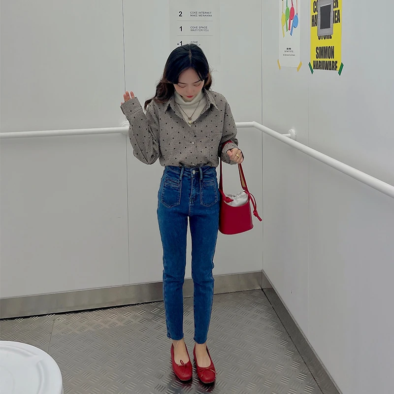 

High Waist Slim Fit High Waist Nine Points Jeans Small Leggings Pencil Pants Lengthening Effect Faionable Deep Color