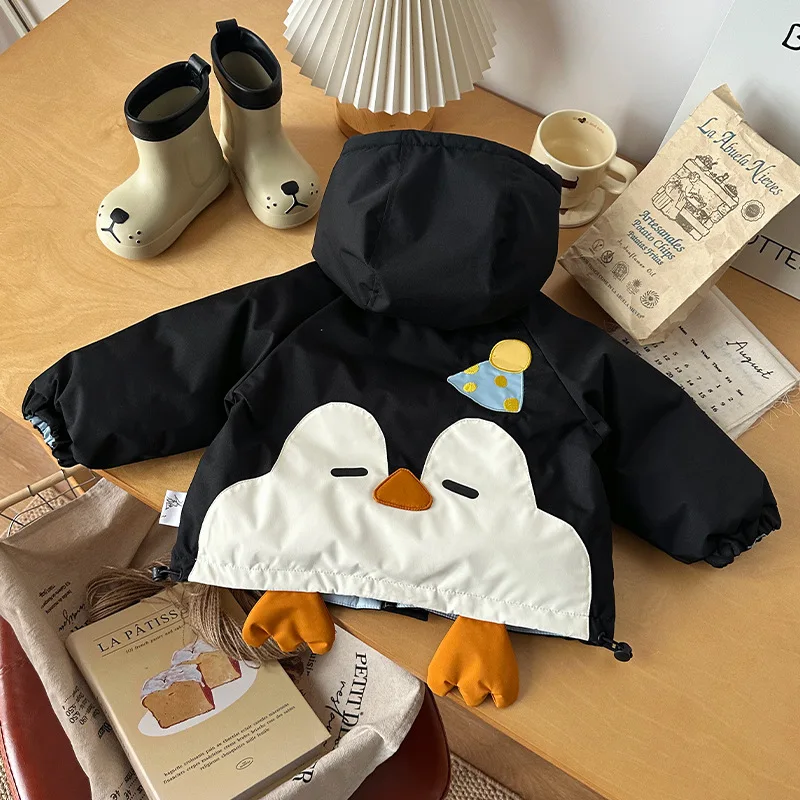 

Toddler Girls Down Jacket Hooded Penguin Reversible 90% White Duck Thicken Kids Girls Down Coat Winter Little Boy Outerwear Coat