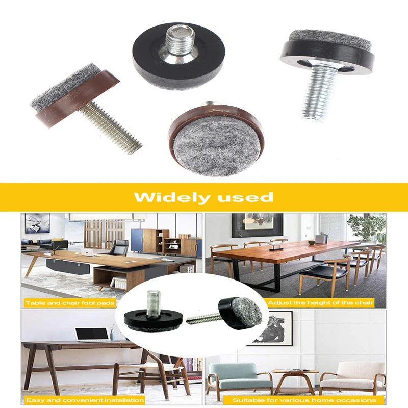4/8Pcs  Black/Brown Felt Adjustable Round Furniture Leg Screws Anti Slip M6 M8 Table Chair Cabinet Balance Feet Pads
