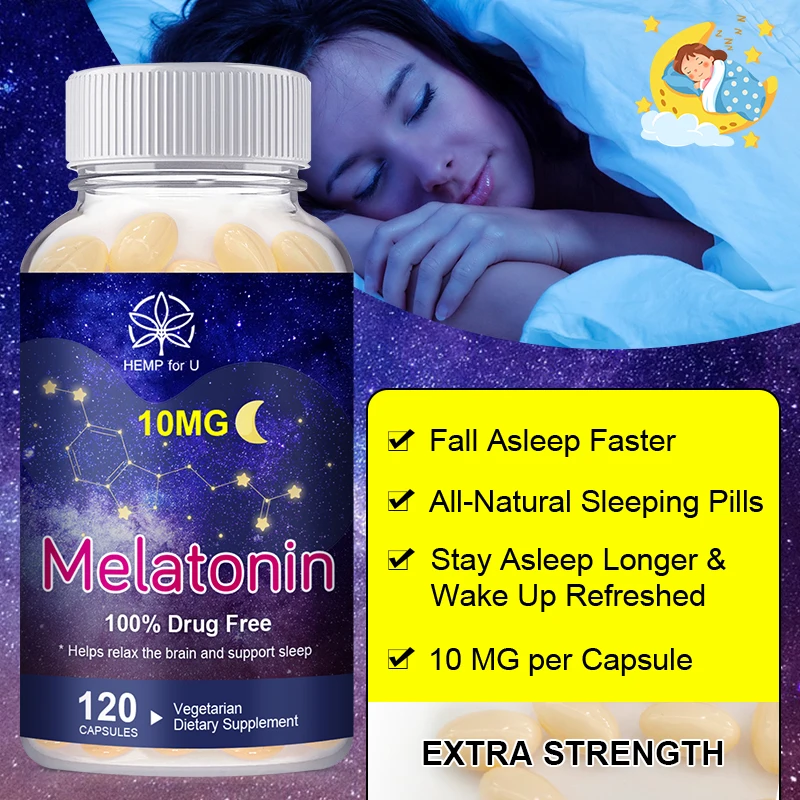 10MG Powerful Melatonin Capsules Anti Stress Help Deep Sleep Aid Insomnia and Improve Sleep Quality Middle aged and elderly