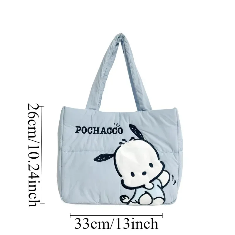 MINISO Disney Sanrio Handbag Cartoon Cute Down Fabric Kuromi Tote Bag Shoulder Cute Stationery Bag Large Capacity Handbag 2024