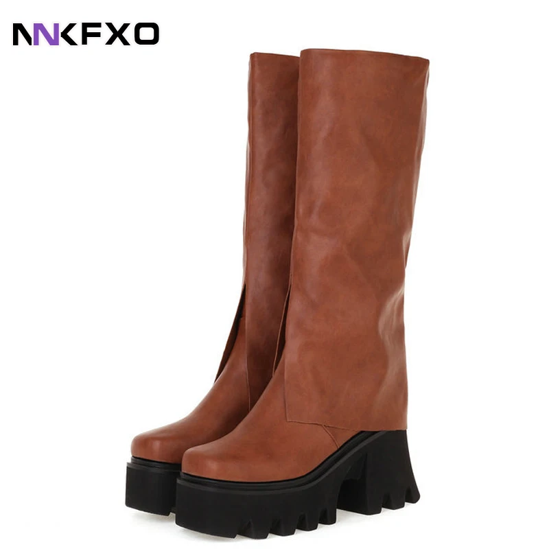 

2023 New Women's Mid-Calf Boots Fashion Autumn Winter Round Toe Thick Soled Boots Brown Black Casual Muffin Soled Boots QB150