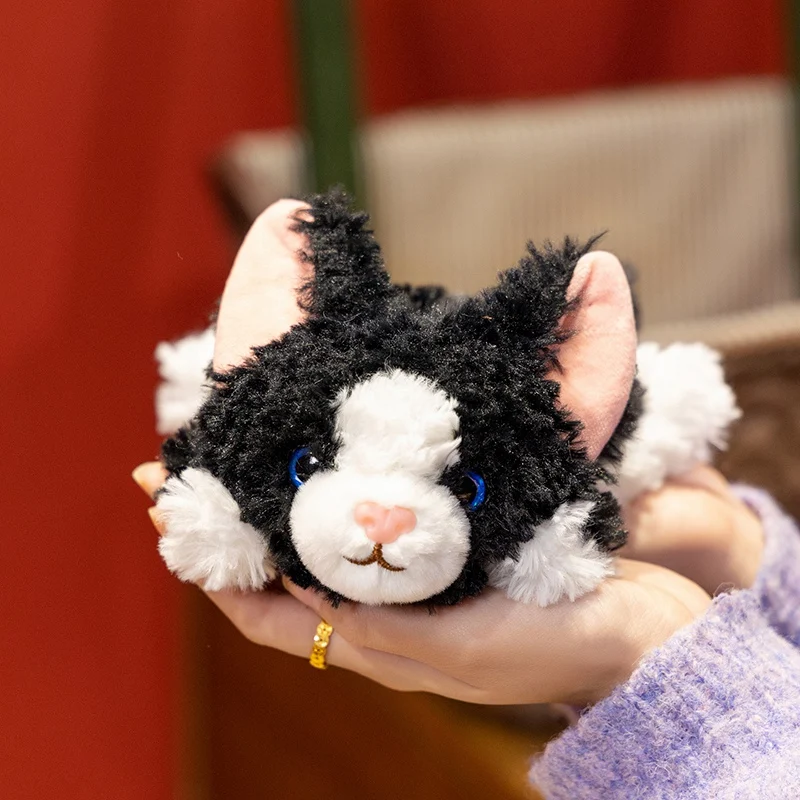 Healing Series Schwarz-weiße deutsche Katze Plüschpuppe 25 cm langes Bein Haustier Deutsches Rex Plüschtier Kindergeburtstagsgeschenk Weihnachtsgeschenk