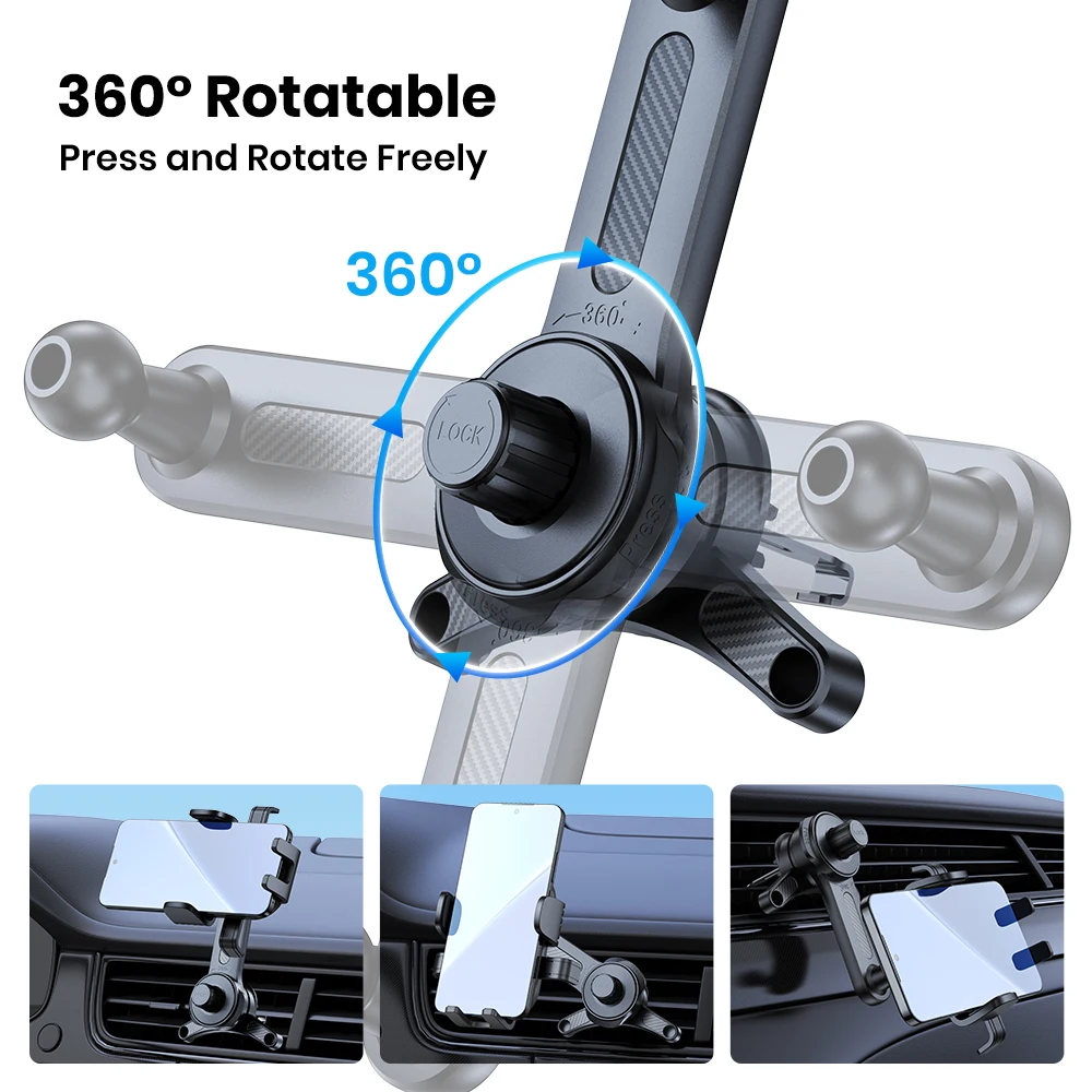 TOPK Lüftungsschlitz-Handyhalterung fürs Auto, verlängerter Metallhaken, Schwerkraftmontage, 360° drehbarer Handyhalter für iPhone, Samsung, Xiaomi – Detail 3