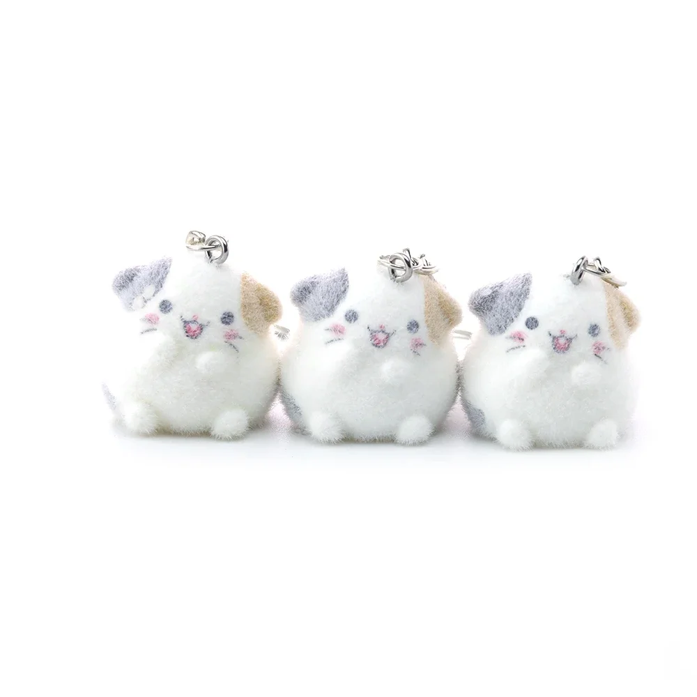 20pcs Flocking Resin Cat Keychains Cute Animal Pendants for DIY Handmade Mobile Phone Charms Car Ornaments Crafts Wholesale