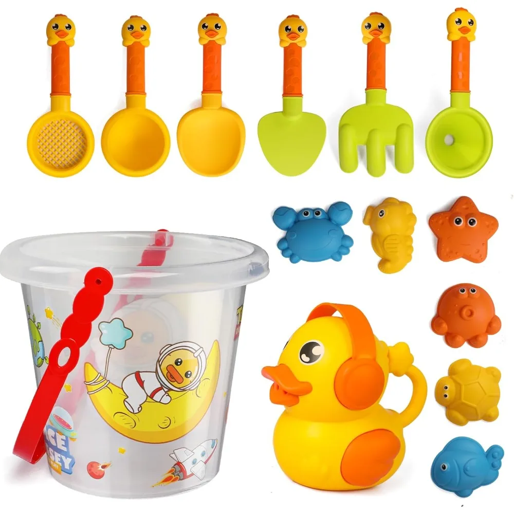 

Beach Toys for Toddlers Kids Cute Duck Sand Toy Set Beach Bucket Shovel Animal Sand Molds Scoop Summer Outdoor Toys for Boy Girl