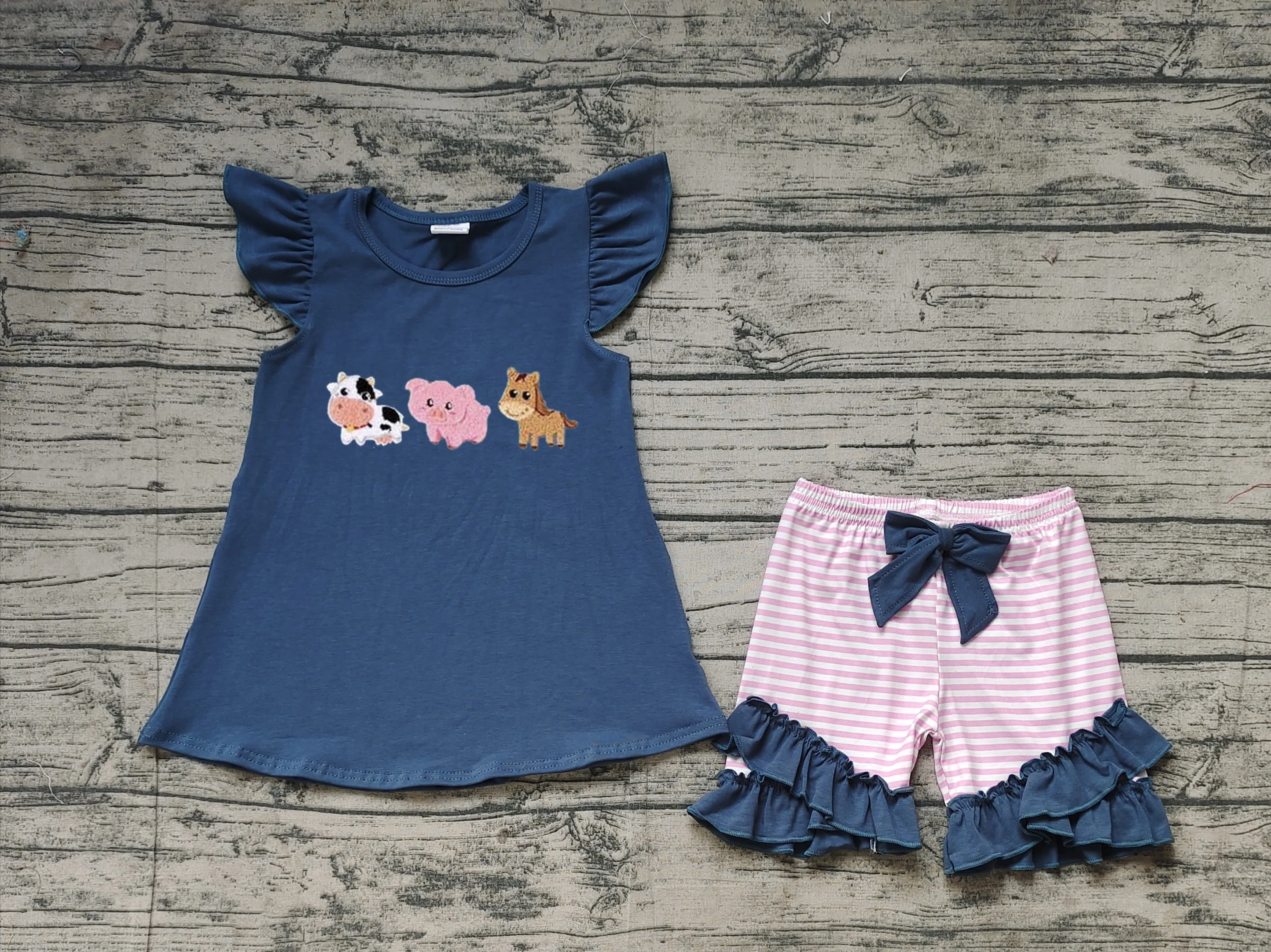 GSSO2110 pre-order girl summer clothes farm pig girl summer shorts set embroidery-rael pic