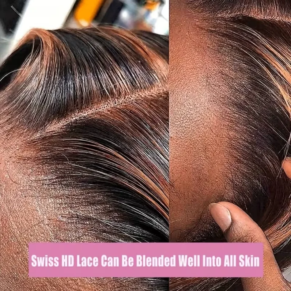 Picture 5: Highlight Ombre Straight Human Hair Wigs 13X6 Hd Lace Frontal Wig P1B30 Lace Front Wig Pre Plucked 250 Density 30 Inch For Women