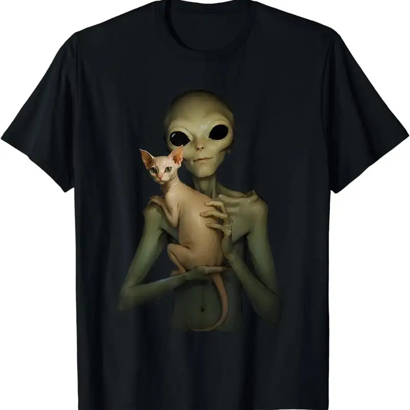 

Alien With Sphynx Cat Funny T Shirt S to 5Xl