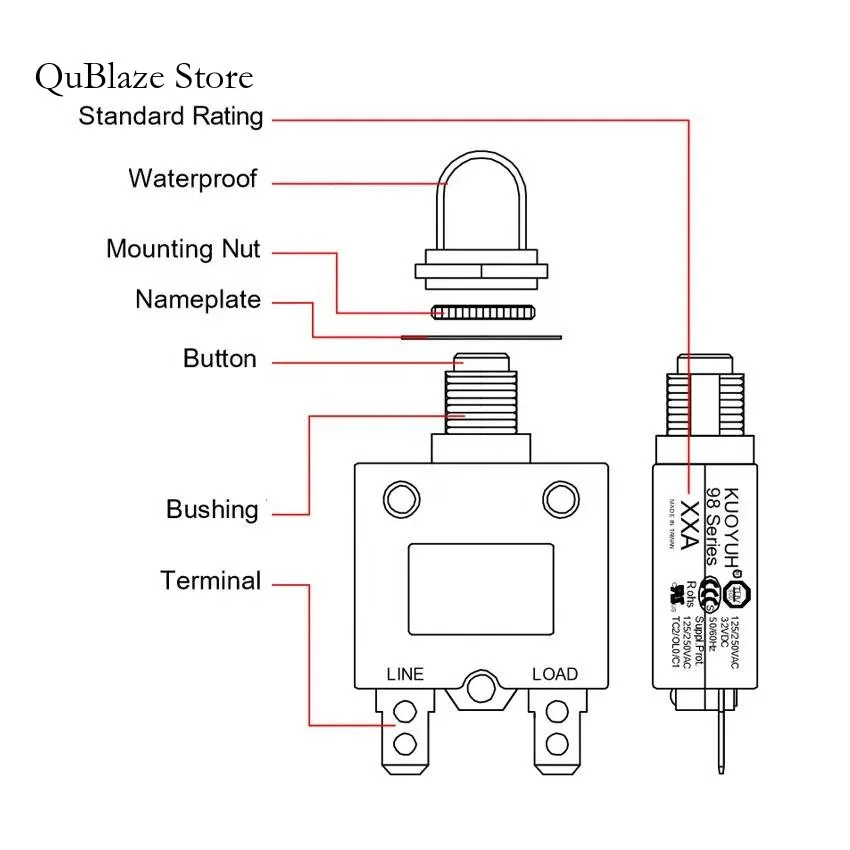 Kuoyuh 98 Series 30A Manual Reset Pump Motor Thermal Protector Circuit Breakers