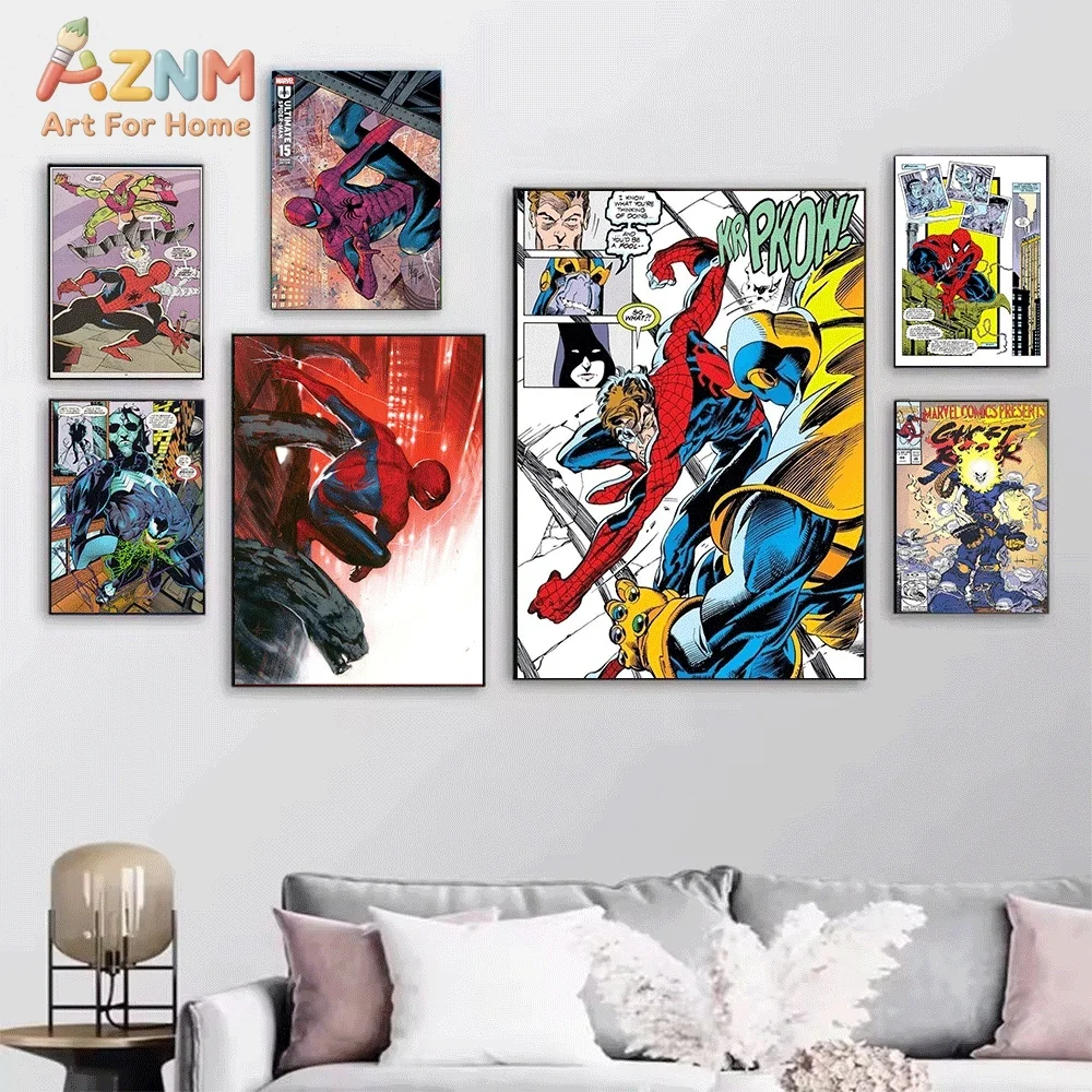 Miles Morales Ultimate Spider‑Man Comic Panel Canvas Wall Art Print Poster Unframed Canvas Painting Home Living Room Bedroom W