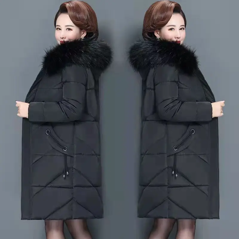 SUSOLA XL-7XL Down Cotton Jacket Mid-Length Women Big Fur Collar Solid Color Coat Abrigos Mujer Invierno Sobretudo Feminino