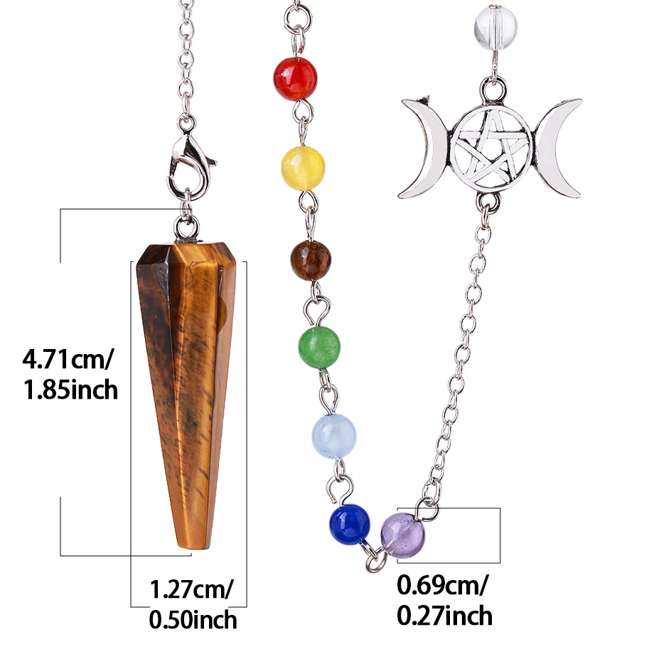 Natural Stone Crystal Pendulums Hexagonal 7 Chakra Pendant Pendulum for Dowsing Healing Triple Goddess Witch Pendulos X008