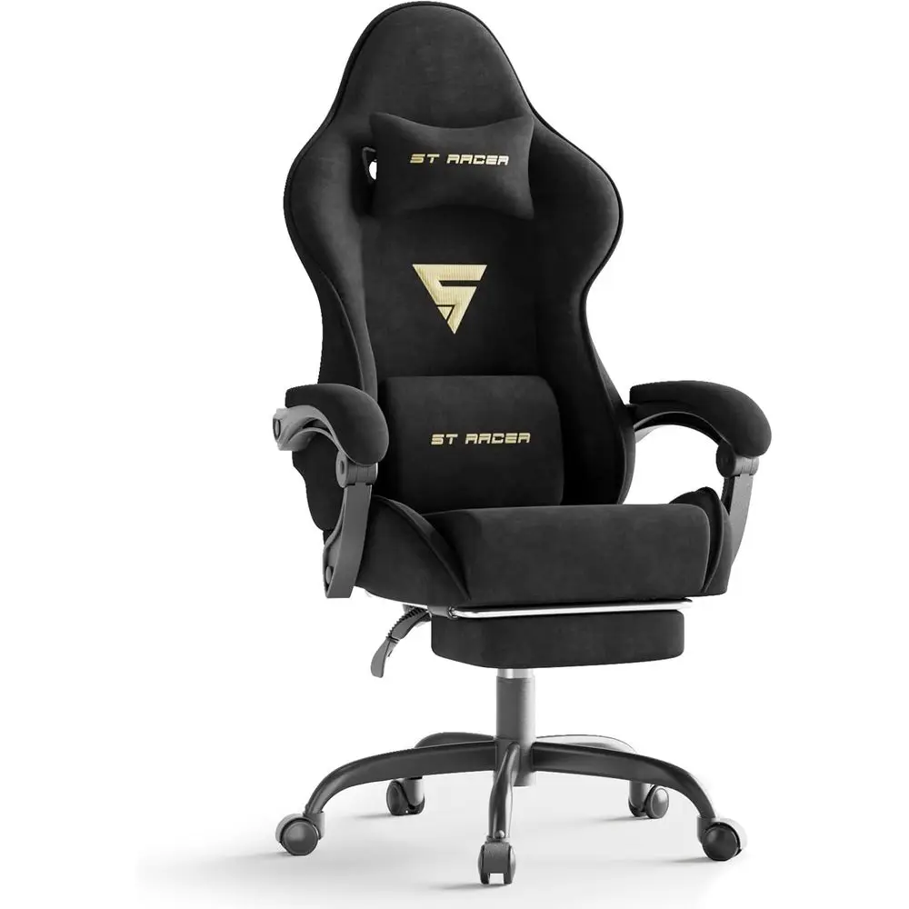 Velvet abric Ergonomic Gaming Chair with ootrest and Massage, High Back Reclining Computer Gamer Chair or Adult, Racing Style PC