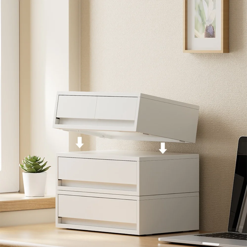 Desktop Storage Boxes Stackable White Storage Drawer Home Cosmetic Stationery Organizer Stackable Desk Space Saving Organizer