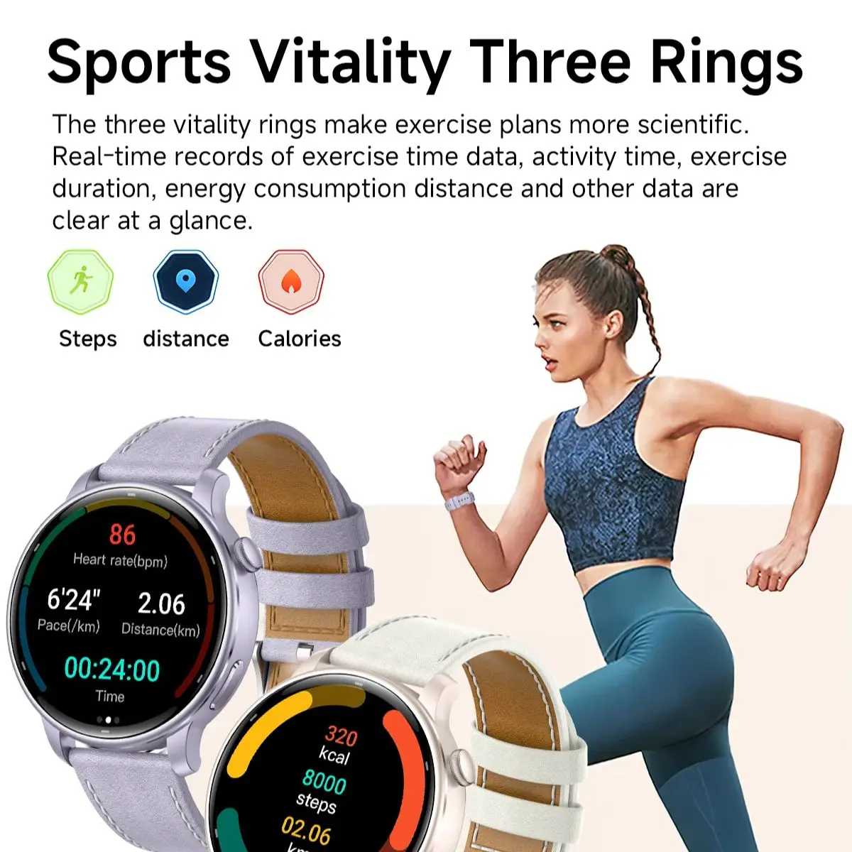 원렉스 GPS 스마트워치 여성용 1.32'' AMOLED 스크린 패션 여성 스마트워치 나침반 3ATM 방수 170+ 스포츠 모드 스마트워치