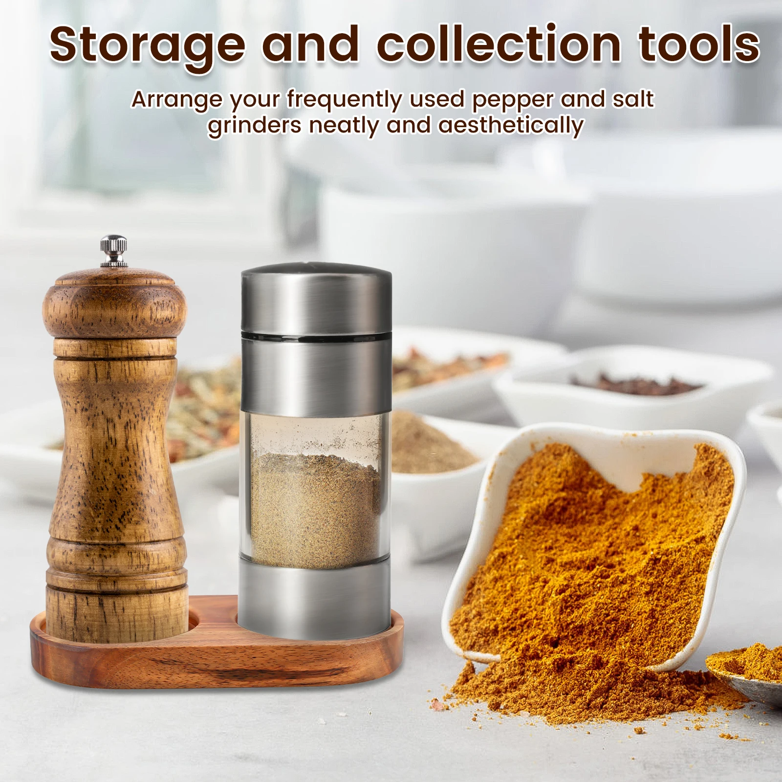 Kitchens Wood Tray for Salt and Pepper Mill Multipurpose Natural Wood Storage Holder for Inner Diameter 6.3cm Bottle & cup