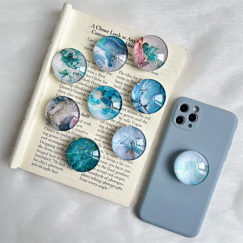 JCD Marble Pattern Crystal Glass Foldable Finger Ring Phone Holder For IPhone Support Socket Pocket Grip Tok Stand Bracket