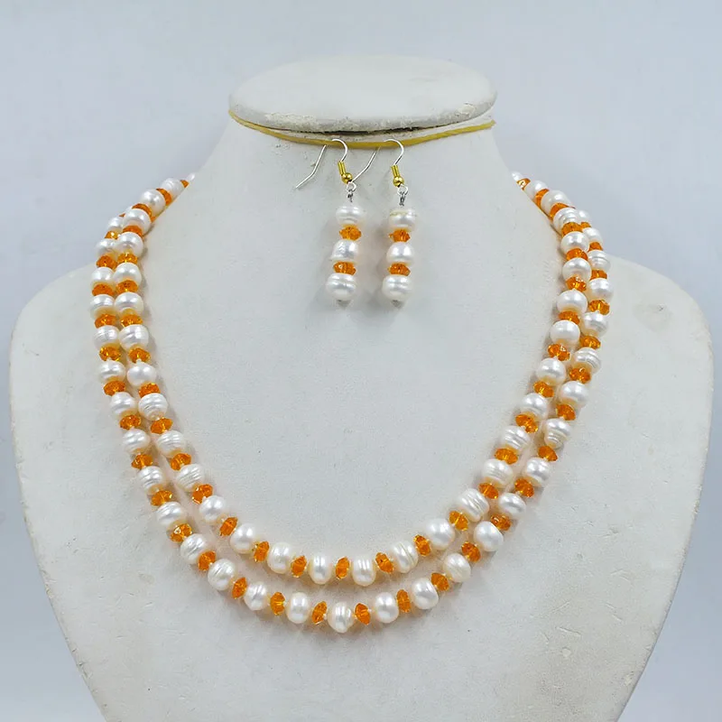 

2 rows 8-9mm natural freshwater pearls/crystal necklaces. Classic Women's Party Jewelry