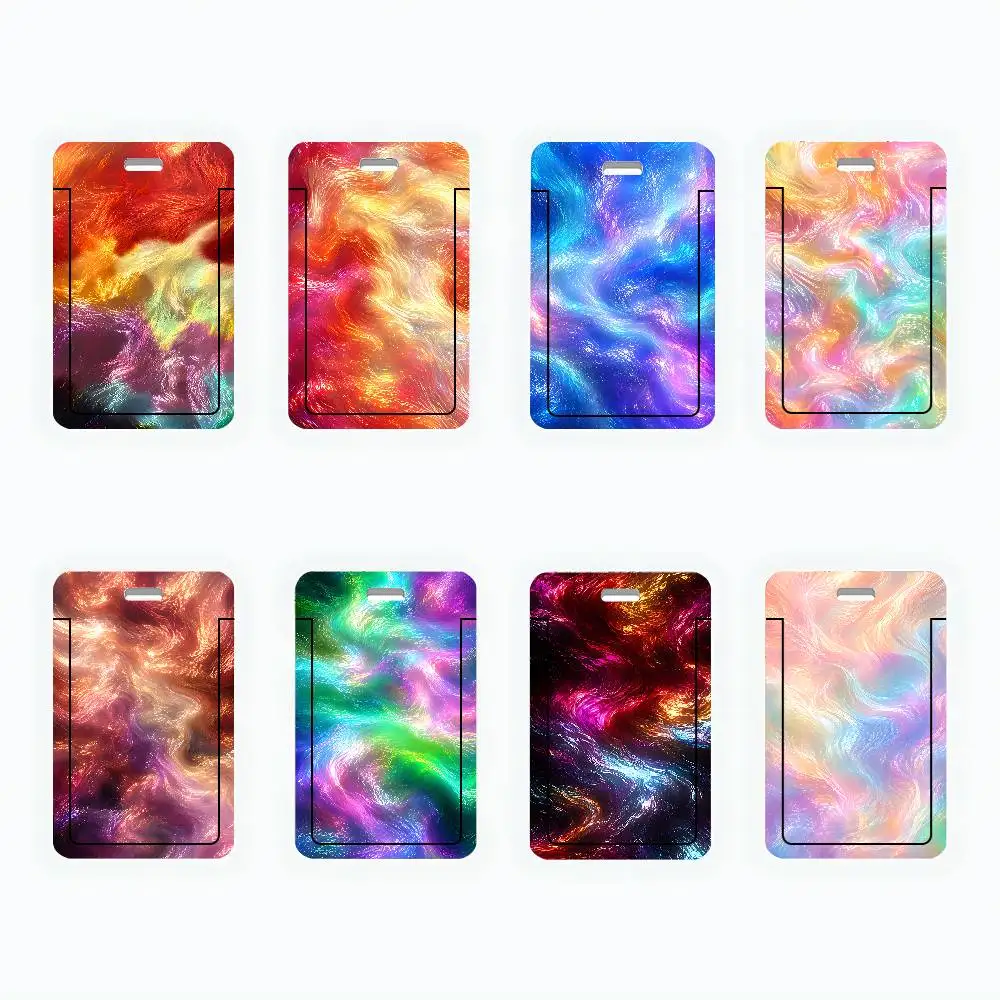 Art Color Gradient Pattern Printing ID Badge Holder Neck Strap Pendant Door Card Holders Credential Holder, Durable PVC Material