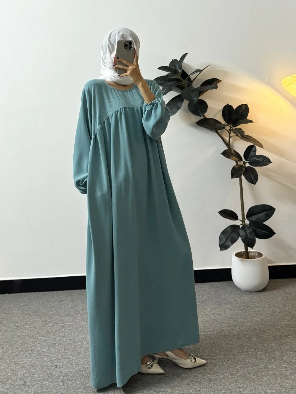 Loose Maxi Prayer Dress Muslim Modest Dresses Jilbabs Full Sleeve Casual Solid Pockets Robe Long Ramadan Dress Women Abayas