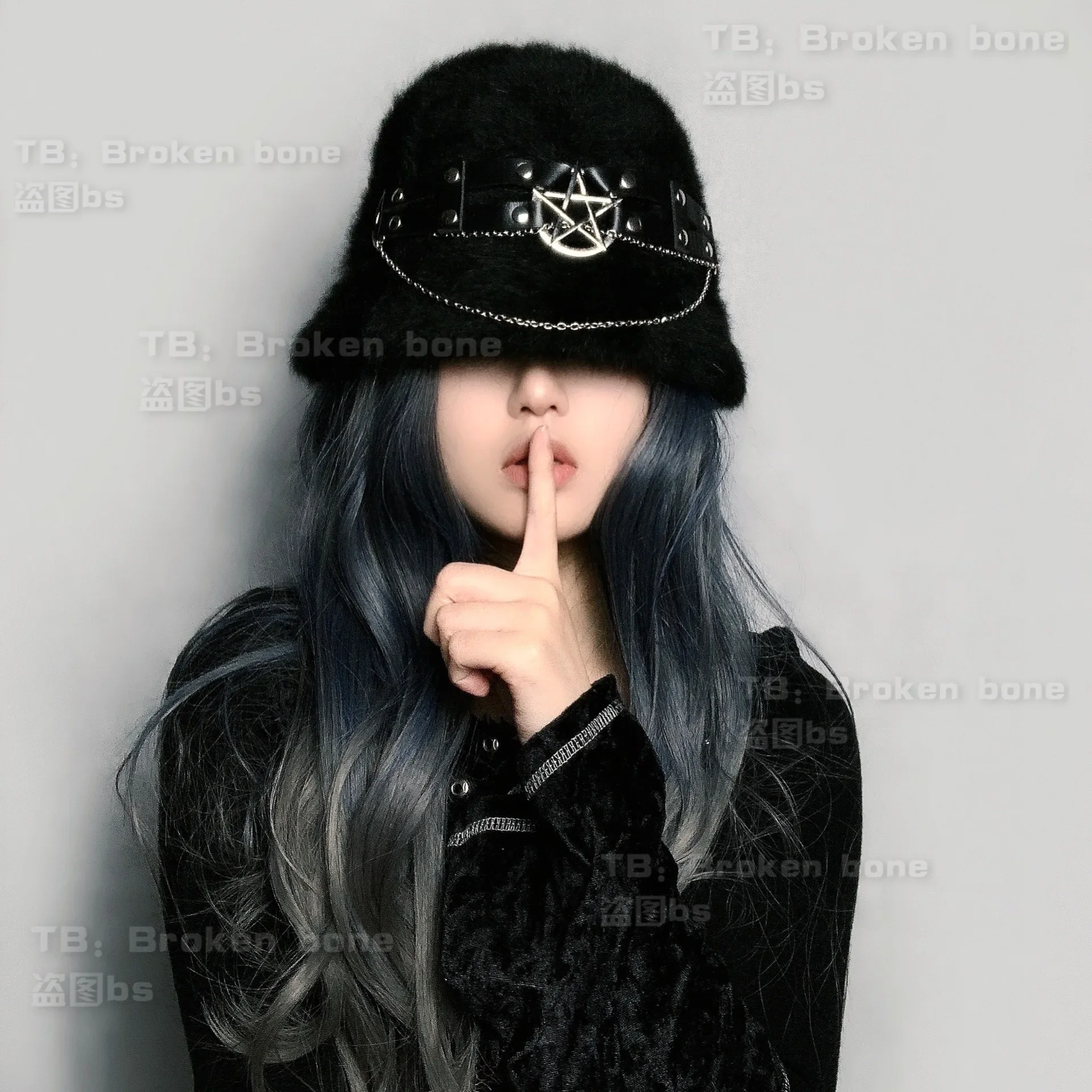 Ruibbit Harajuku Punk Gothic Girls Cute Ear Hair Hat Winter Plus Velvet Warm Women Caps Chic Streetwear Pu Pentagram Furry