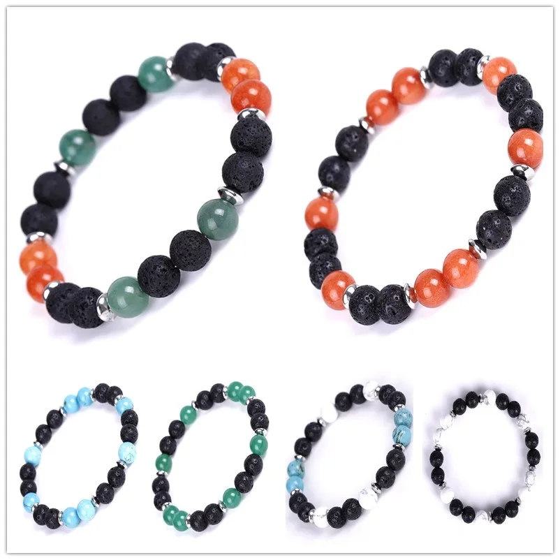 

10pcs 8mm Black Lava Stone Essential Oil Fragrance Diffuser Bracelet Howlite Kallaite Aventurine Yoga Buddha Women Men Jewelry