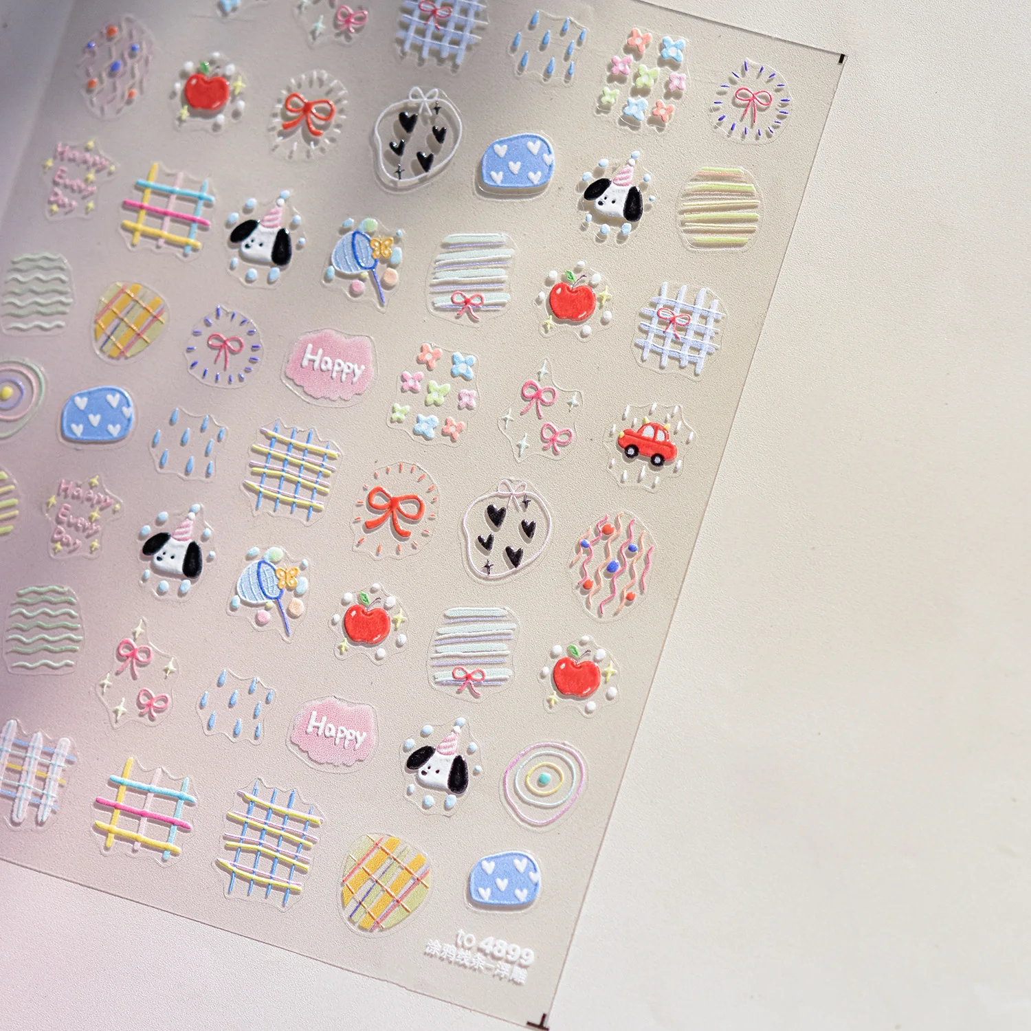 1 pçs 5d graffiti filhote de cachorro arco grade amor arte do prego adesivo dos desenhos animados maçã borboleta coração auto-adesivo slider do prego diy manicure decalque