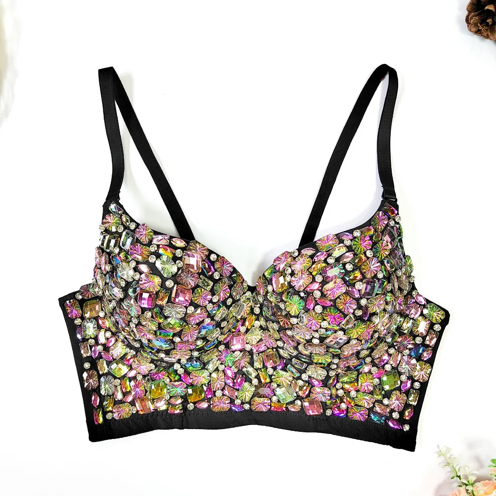 Sparking Sexy Beading Women Performance Costume Corset Acrylic Rhinestone Bustier Girl Shiny Diamond Nightclub Party Crop Top