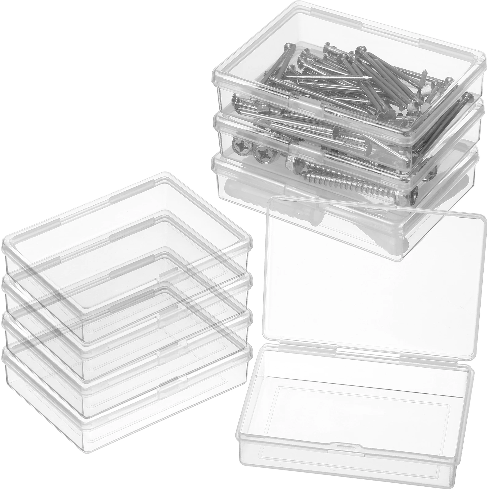 

8 Pcs Rectangular Storage Boxes Small Clear Plastic Case 10 2x7 6x2 4cm Bead Containers Travel Jewelry Box Card Holder