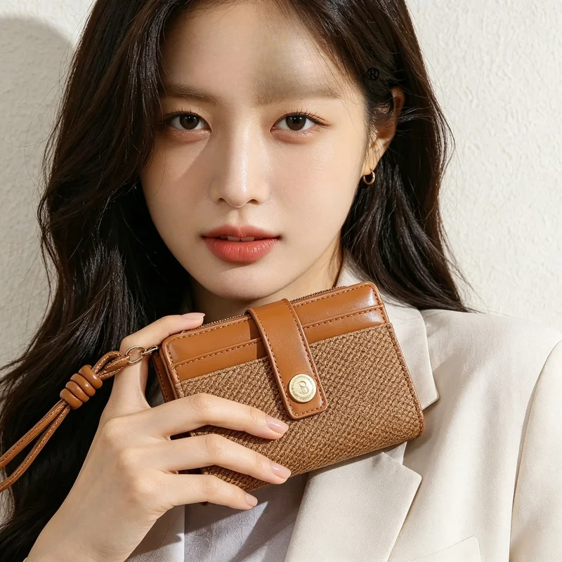 Western PU Leather Two Folded Contrast Color Short Women Wallet Multi-function Student's Coin Purse