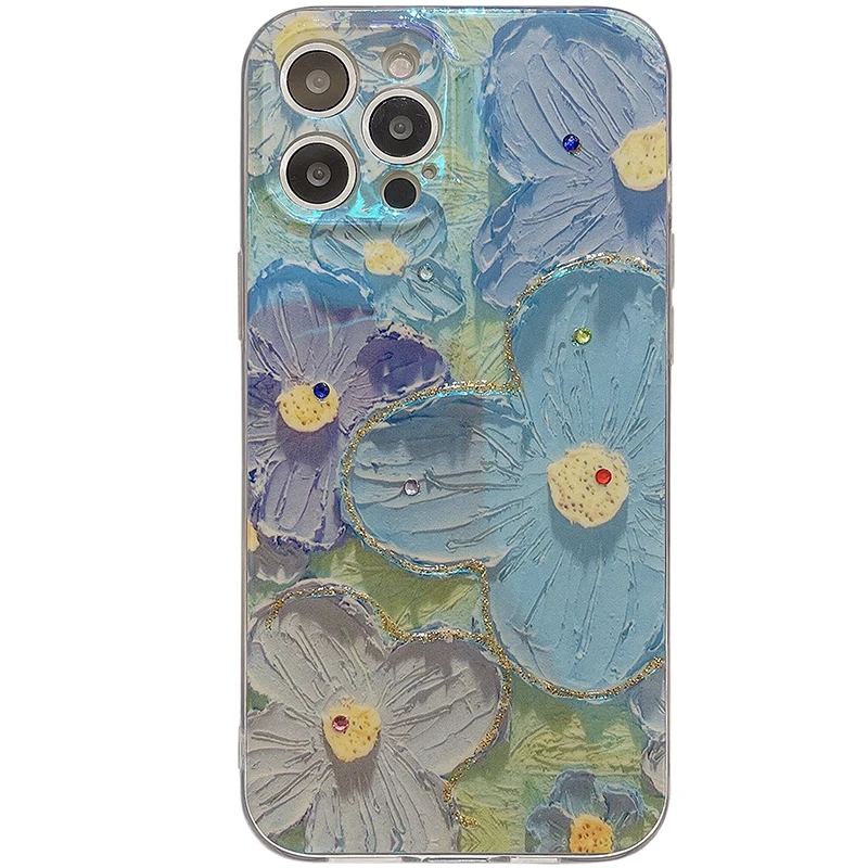 

Laser Blue Flower iPhone 5 pro Max Protection Case Anti-Fall ible with 4 pro Max 3 2 Korean Sle Mobile Phon...