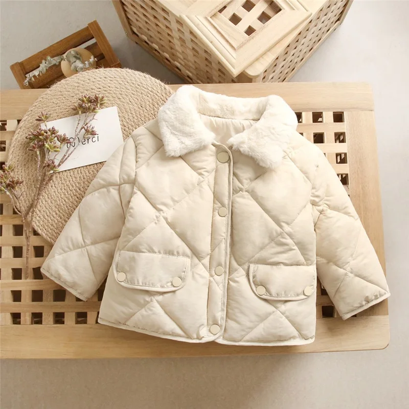 2022 New Winter Children\'s Warm Cotton Jackets Girls Clothes Kids & Babies Rabbit Fur Collar Coats Korean Style Girls Out Wears