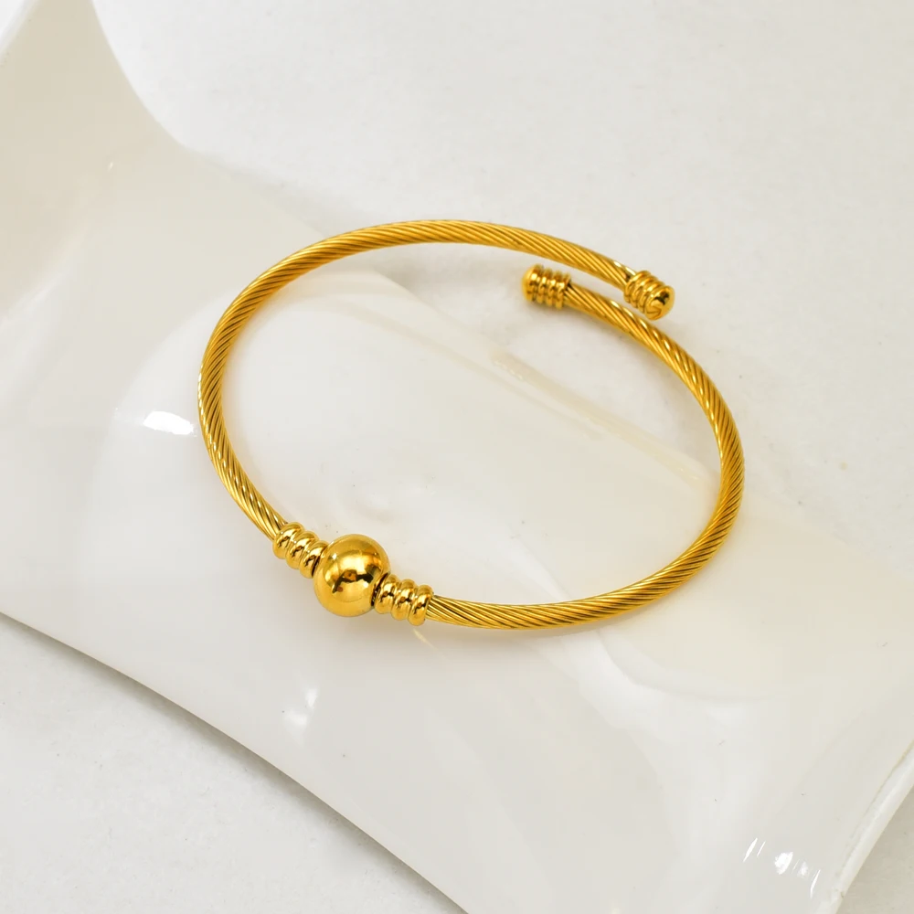 C58 stainless steel open wire rope 18K gold through-hole round bead bracelet screw metal bracelet for wholesale