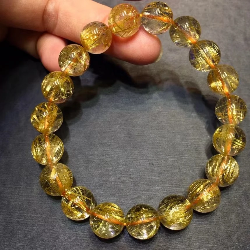 

Natural Gold Rutilated Titanium Quartz Bracelet Woman Men beads 10.5mm Wealthy Clear Round Beads Jewelry From Brazil AAAAAAA