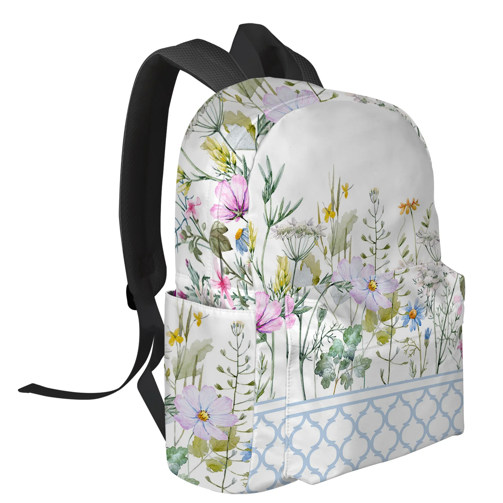 Blue Morocco Spring Flower Wildflower White Backpacks Custom Student School Bags Laptop Backpack Men Women Female Travel Mochila