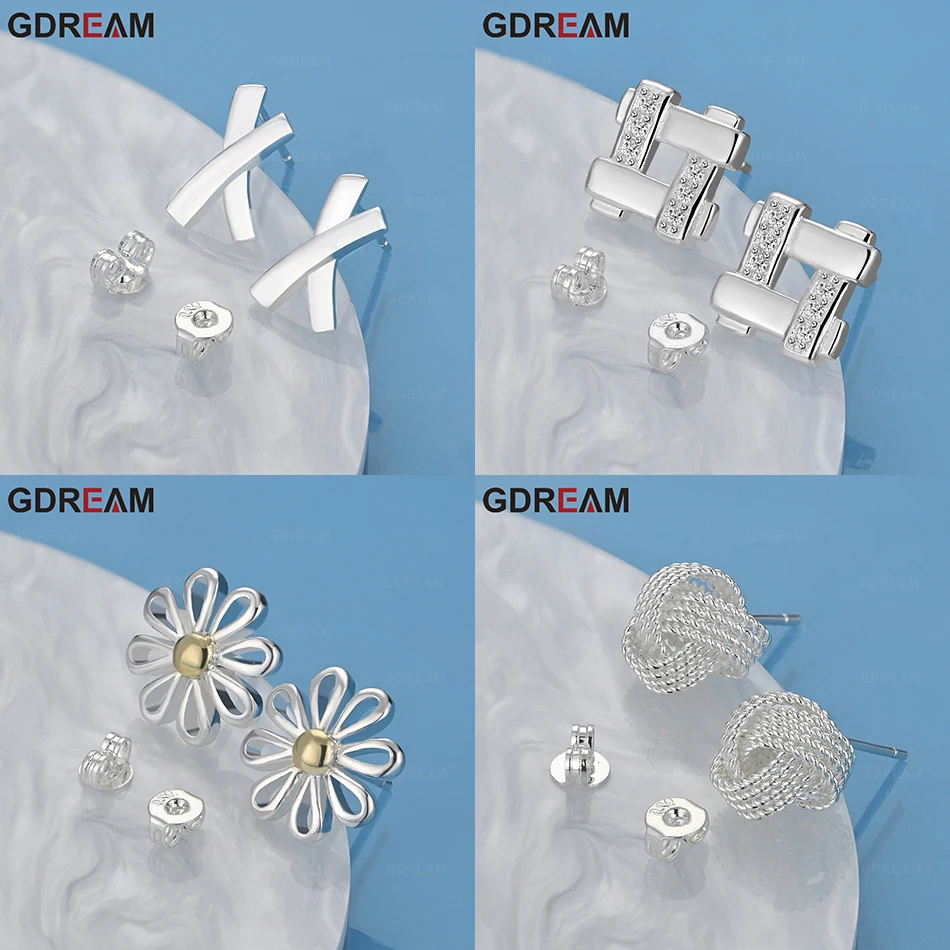 

GDREAM 925 Sterling Silver Irregular Square Earrings Cute Women Unique Accessories Party Jewelry