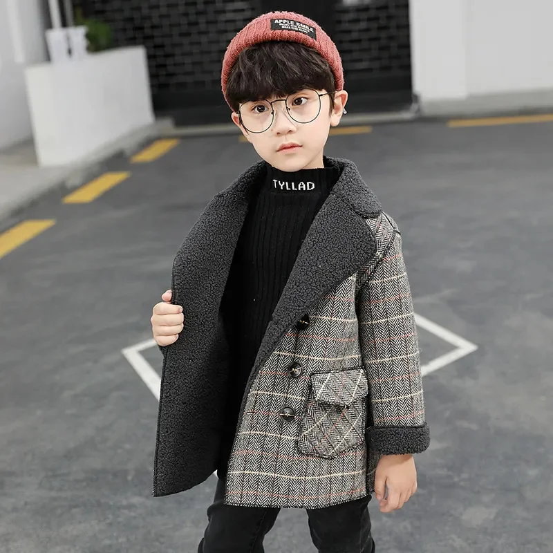 baby little Boy Woolen Jacket Autumn Children Medium Plush Thicken Winter Clothing Windbreaker Cute kids Coat Toddler Clothes