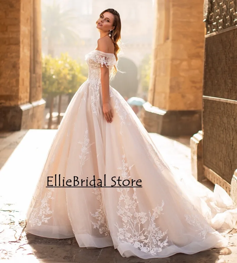 2024년 신부 드레스, 여성용 공주 웨딩드레스, 짧은 소매 레이스 아플리케, 등이 없는 컨트리 스타일 웨딩드레스, 맞춤 제작 가능