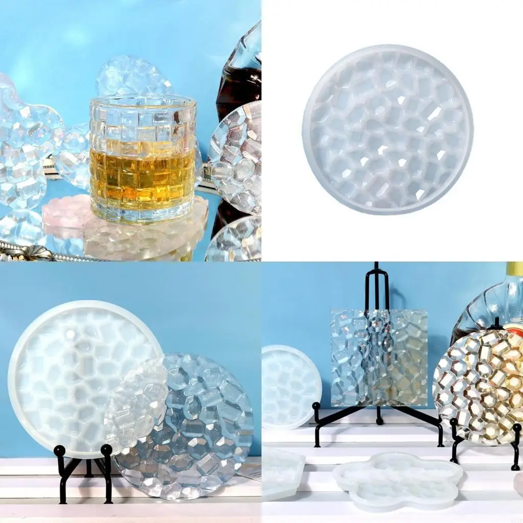 91AF 1/6X Silicone Moulds For Coaster Making Diamonds Pattern Resin Cup Mat Mould