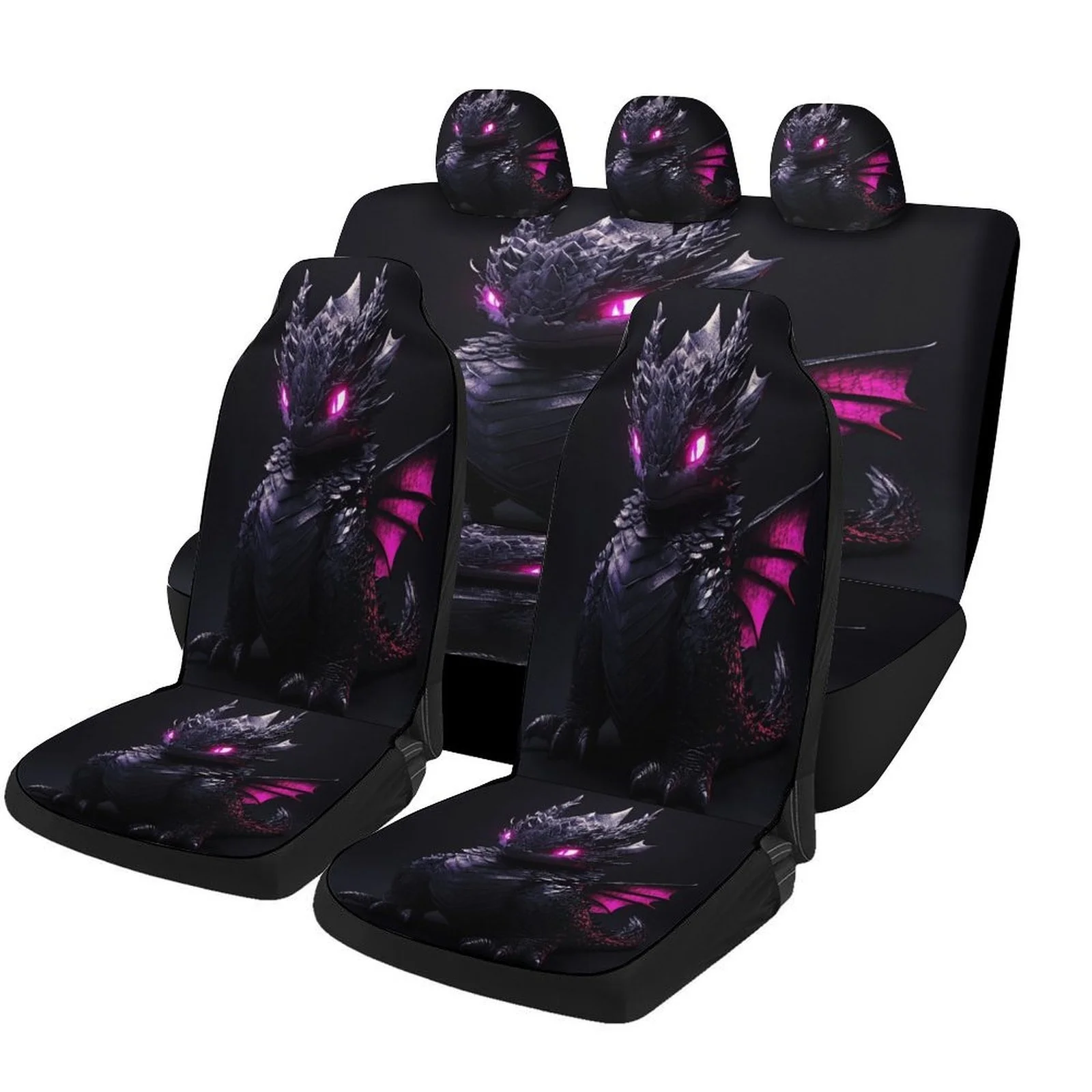

Dark Dragon Designed Car Seat Covers Set For Most Cars, Trendy Novelty Decorative Car Seat Protector Covers Full Set, Universal