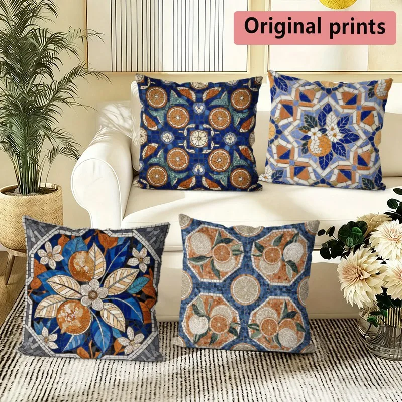 Bohemian Citrus Mosaic Pillow Covers Pattern Cushion Cover Suitable for Sofa Bedroom Car Pillow Cover