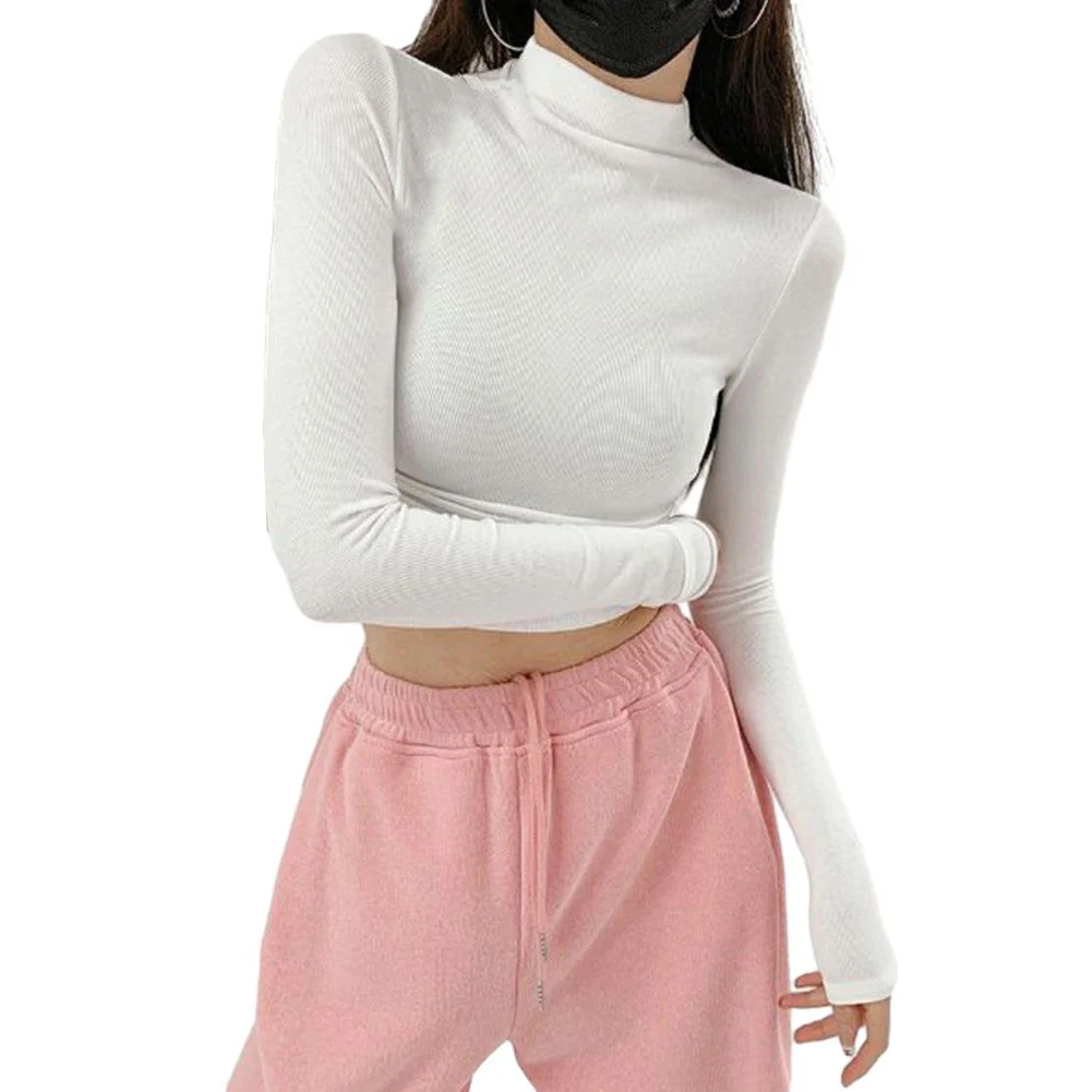 Women's Turtle Neck Long Sleeveless T-Shirt Women's Short T-Shirt Women's Y2K Top