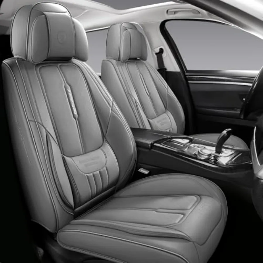 

Полный комплект кожаных чехлов для автомобильных сидений (для легковых авто, внедорожников и пикапов), серые, на 2 передних сиденья, автомобильные чехлы на сиденья