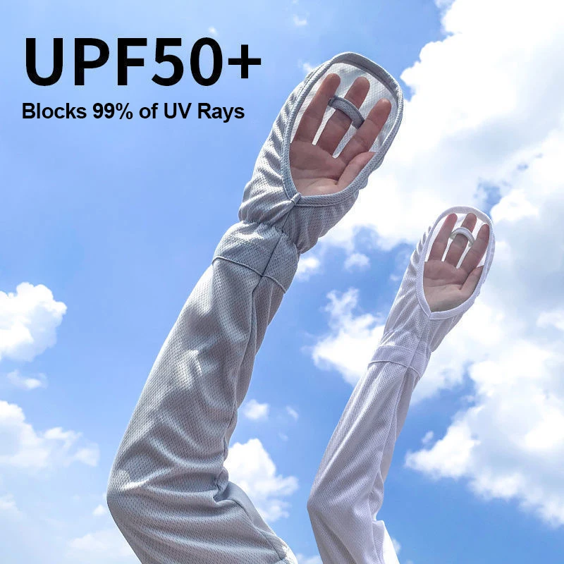 

UV Protection Arm Sleeves with Hand Cover Driving Mesh Breathable Outdoor Daily Commute Loose Fit Sun Sleeves Finger Loop Travel