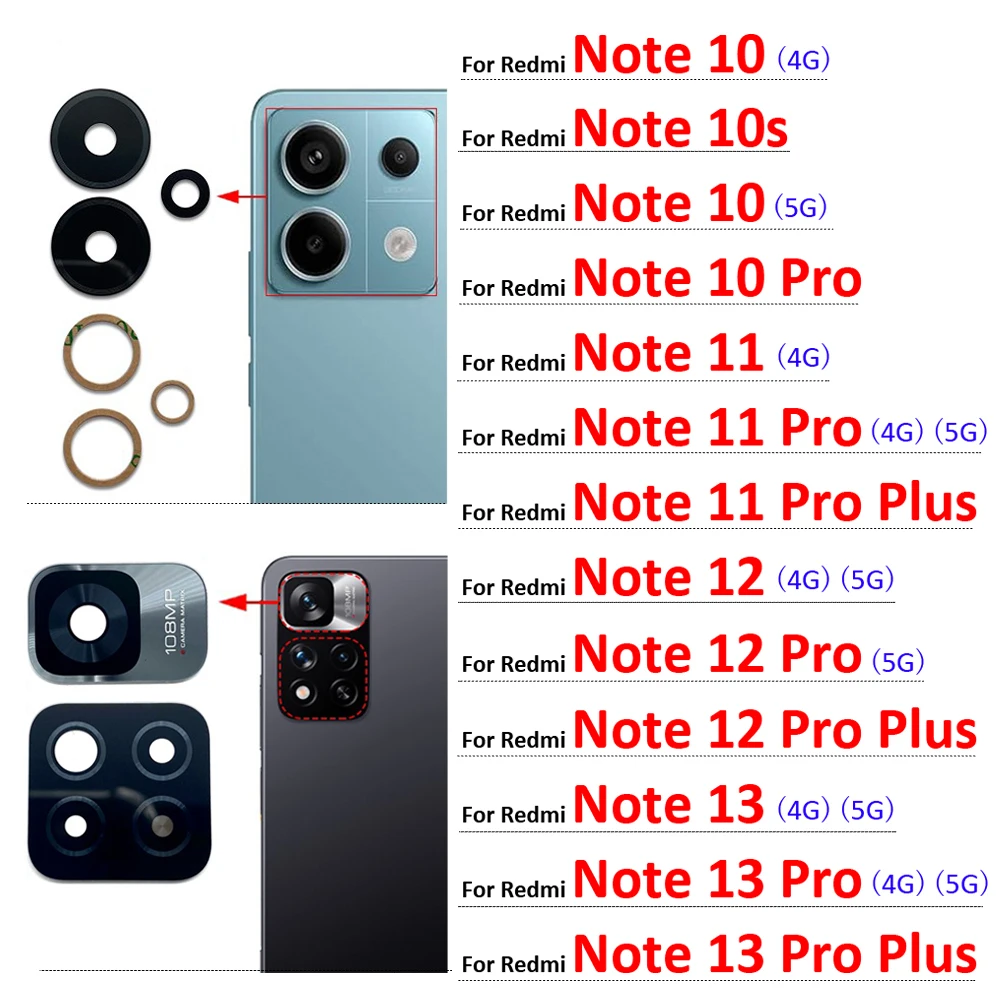 New Camera Glass Rear Back Camera glass Lens For Redmi Note 10 10s 11 12 13 Pro Plus 4G 5G With Glue Adhesive