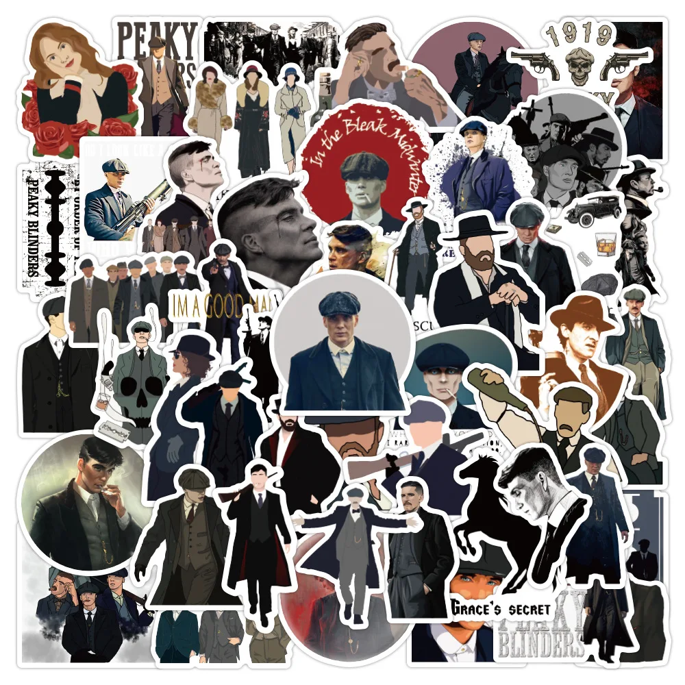 Pegatinas Peaky Blinders de Tommy Shelby, pegatinas de grafiti para equipaje, portátil, monopatín, motocicleta y bicicleta, 50 piezas